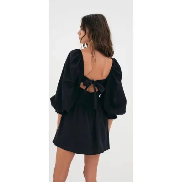 For Love & Lemons Ruth Mini Dress Black 100% Organic Cotton Size XS Coquette